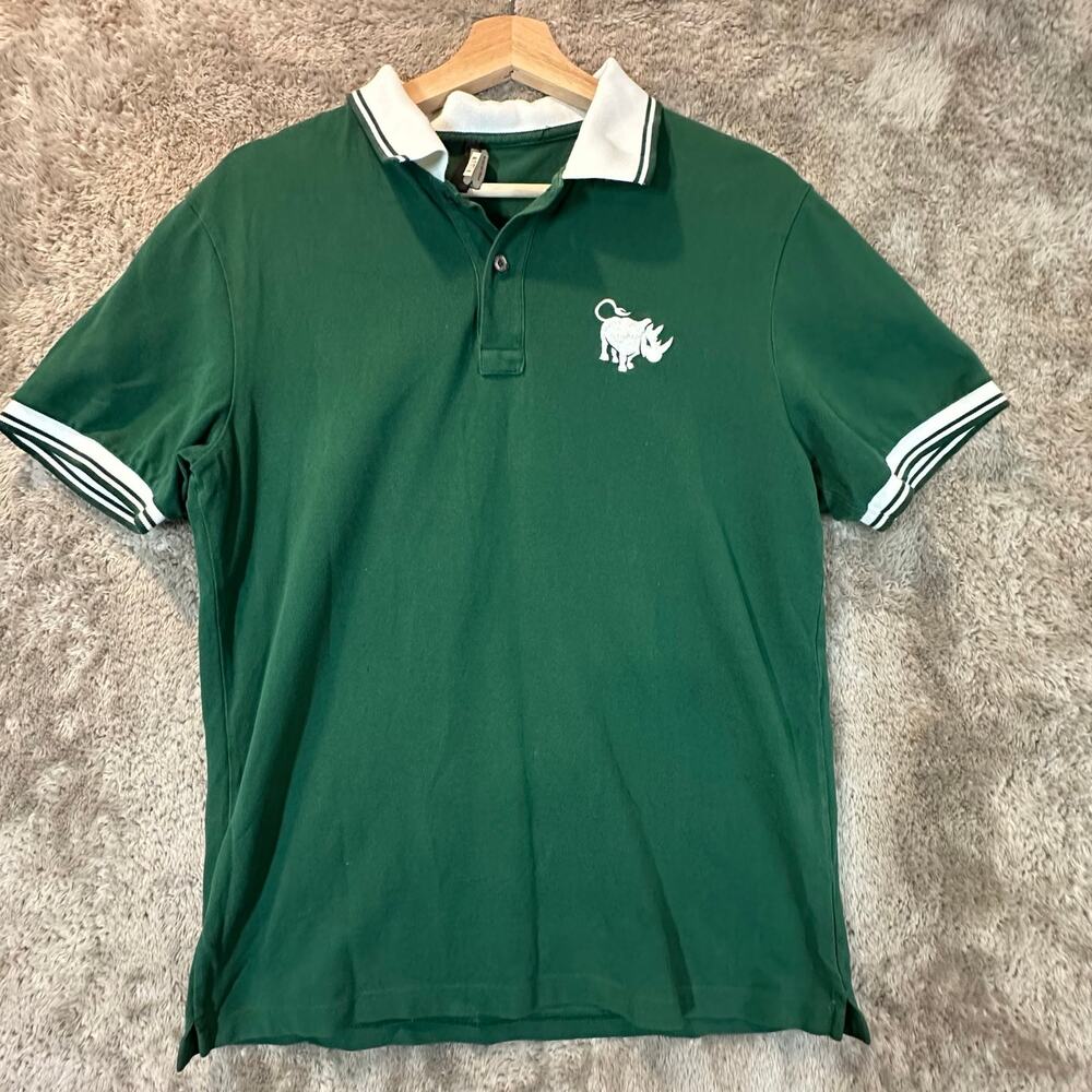 Prada Emerald Green Polo Shirt Rhino Embroider Tipped Collar READ FOR SIZE INFO